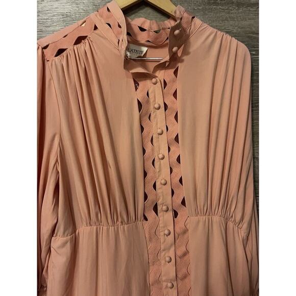 L'Atiste By Amy Womens Peach Pink Lace Trim Mini Dress Smocked Waist Sz 1X NWT - Picture 4 of 12